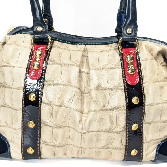 MARINO ORLANDI Cream Croc Embossed Leather Large Bag - Picture 12 of 16